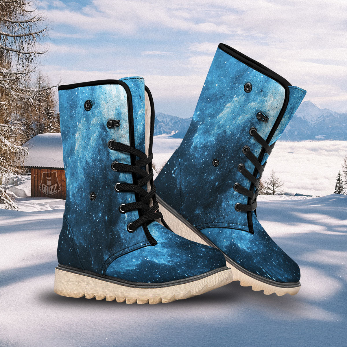 Galaxy Space White Cloud Print Snow Boots-grizzshop