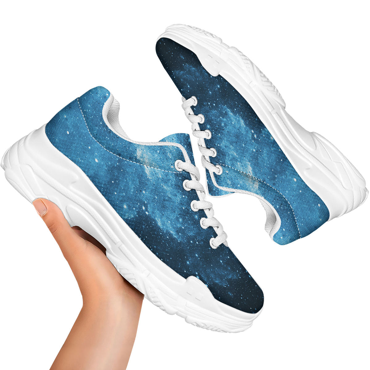 Galaxy Space White Cloud Print White Chunky Shoes-grizzshop