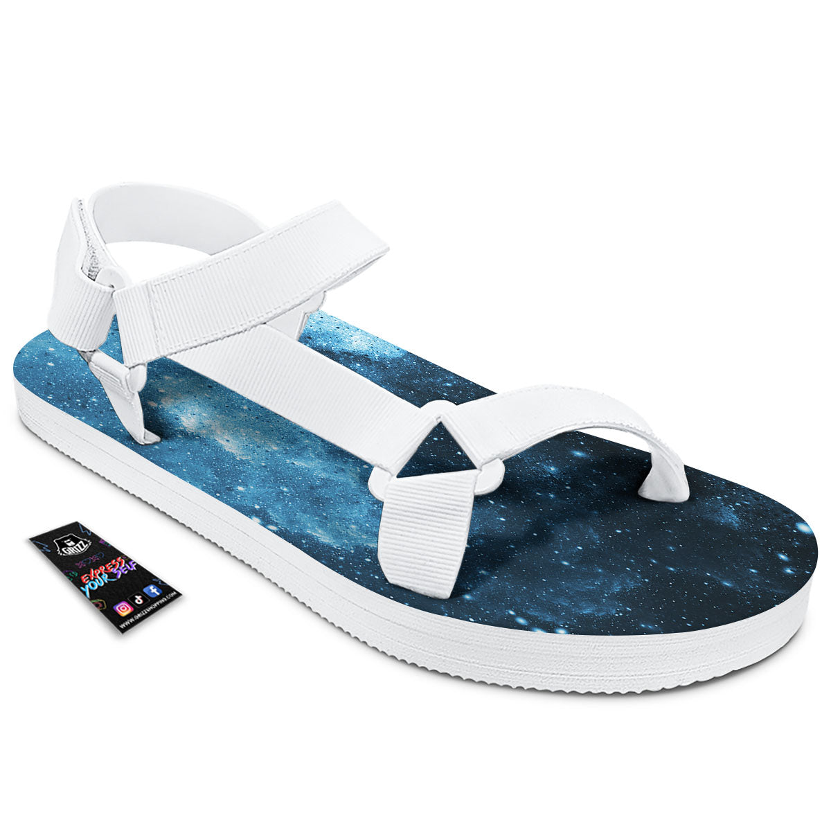 Galaxy Space White Cloud Print White Open Toe Sandals-grizzshop