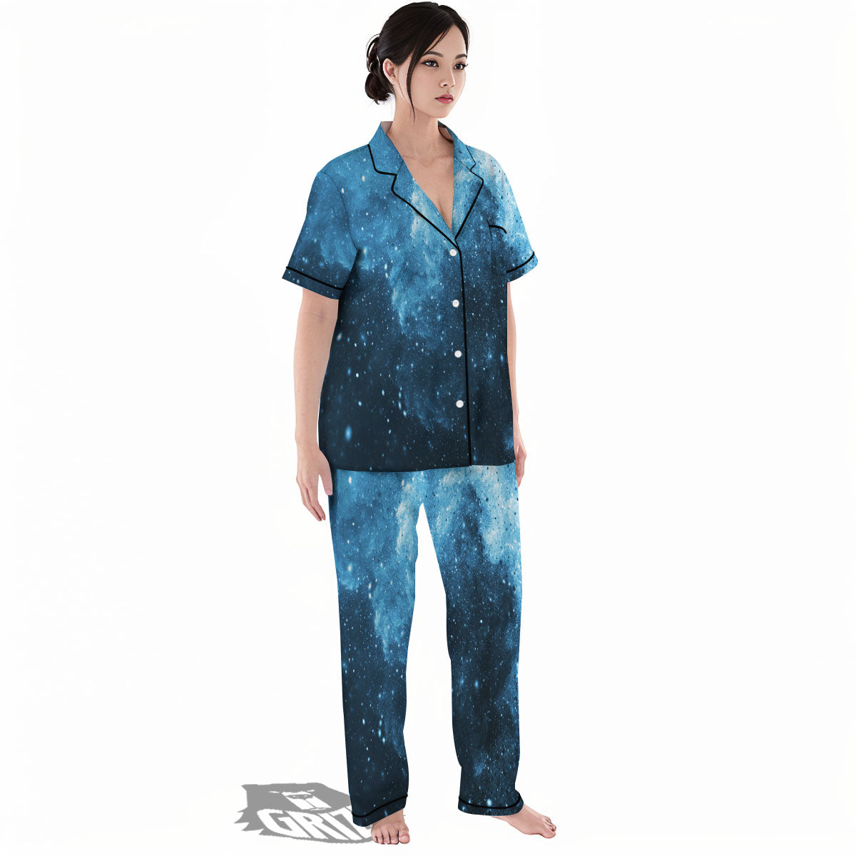 Galaxy Space White Cloud Print Women's Pajamas Set-grizzshop