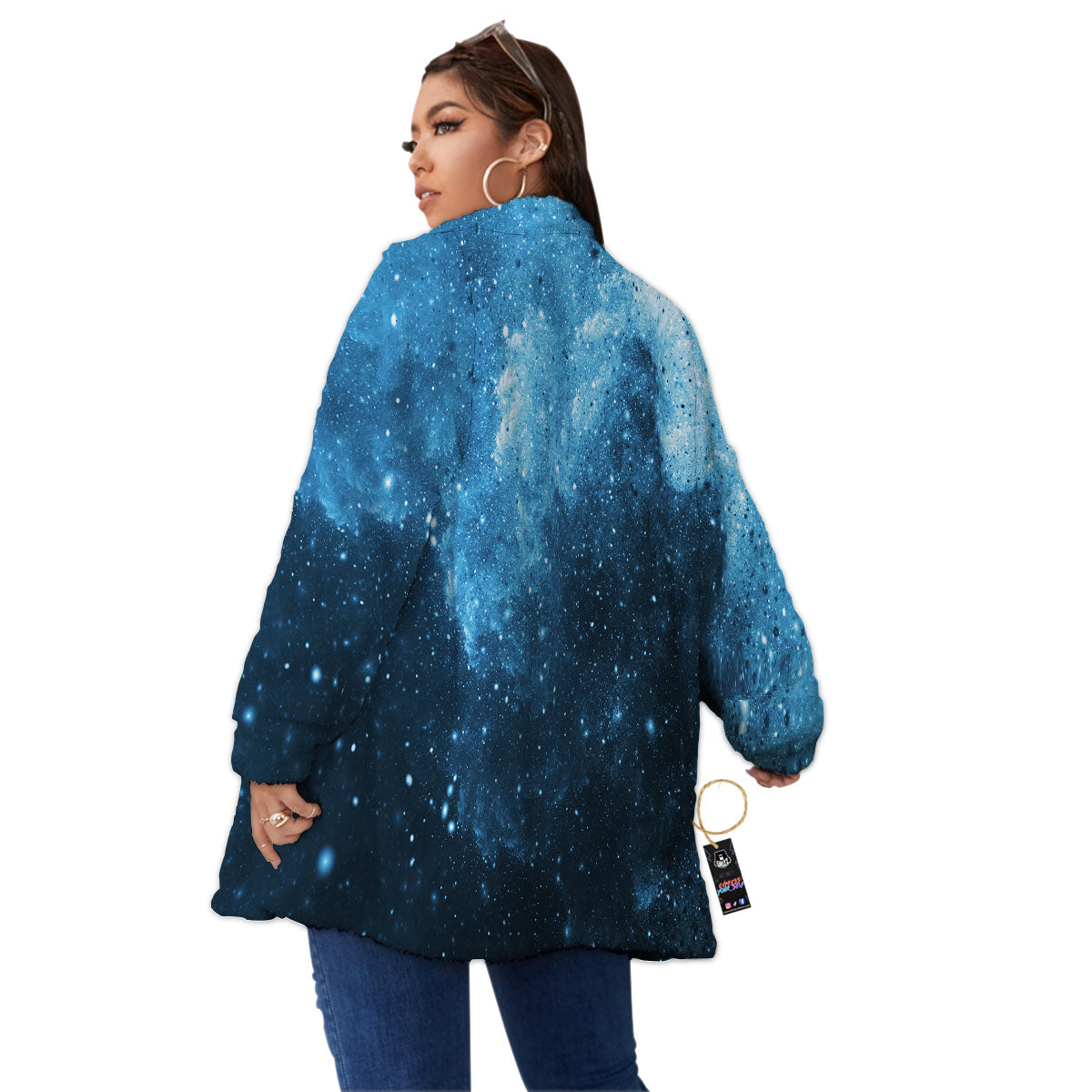 Galaxy Space White Cloud Print Women's Sherpa Jacket-grizzshop