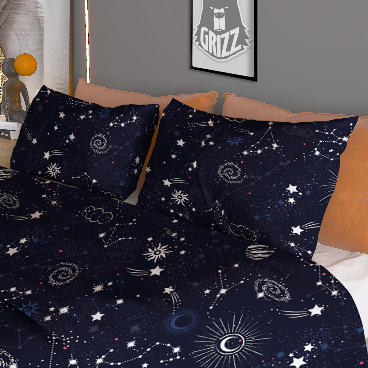 Galaxy Space Zodiac Star Signs Print Duvet Cover Bedding Set