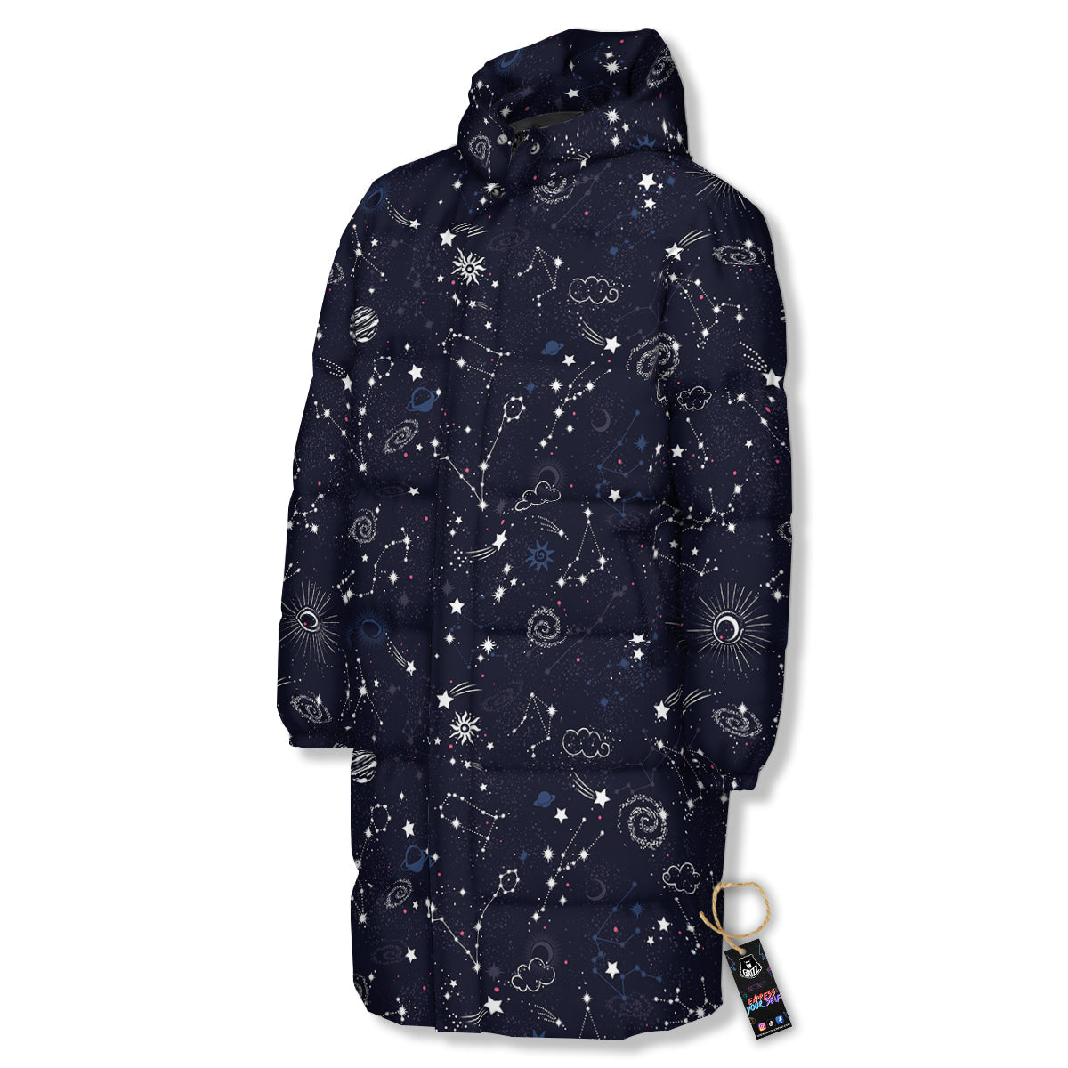 Galaxy Space Zodiac Star Signs Print Long Down Jacket-grizzshop