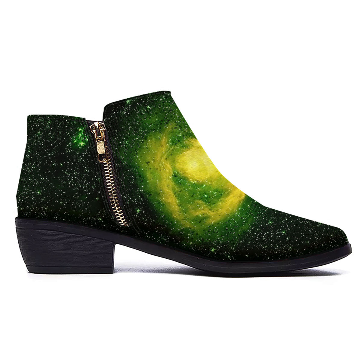 Galaxy Sparkle Green Print Ankle Boots-grizzshop