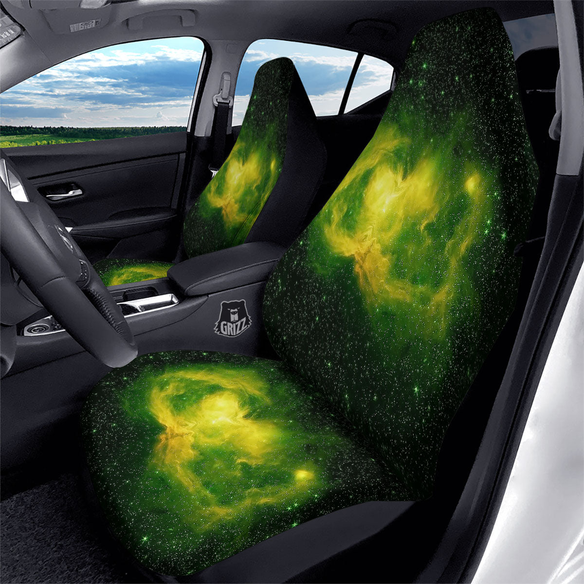Galaxy Sparkle Green Print Car Seat Covers-grizzshop