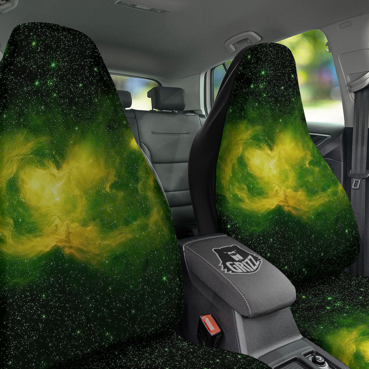 Galaxy Sparkle Green Print Car Seat Covers-grizzshop