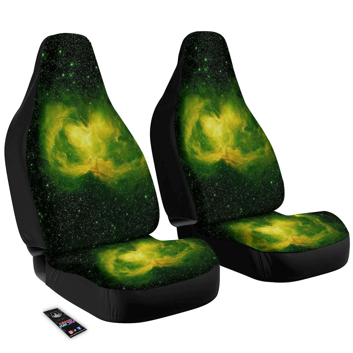 Galaxy Sparkle Green Print Car Seat Covers-grizzshop