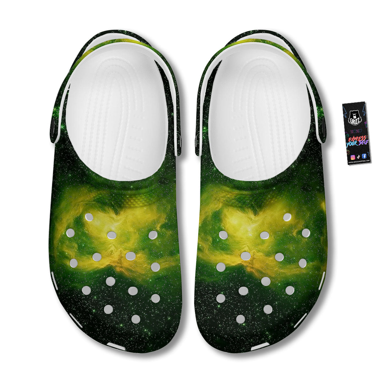Galaxy Sparkle Green Print Clog-grizzshop