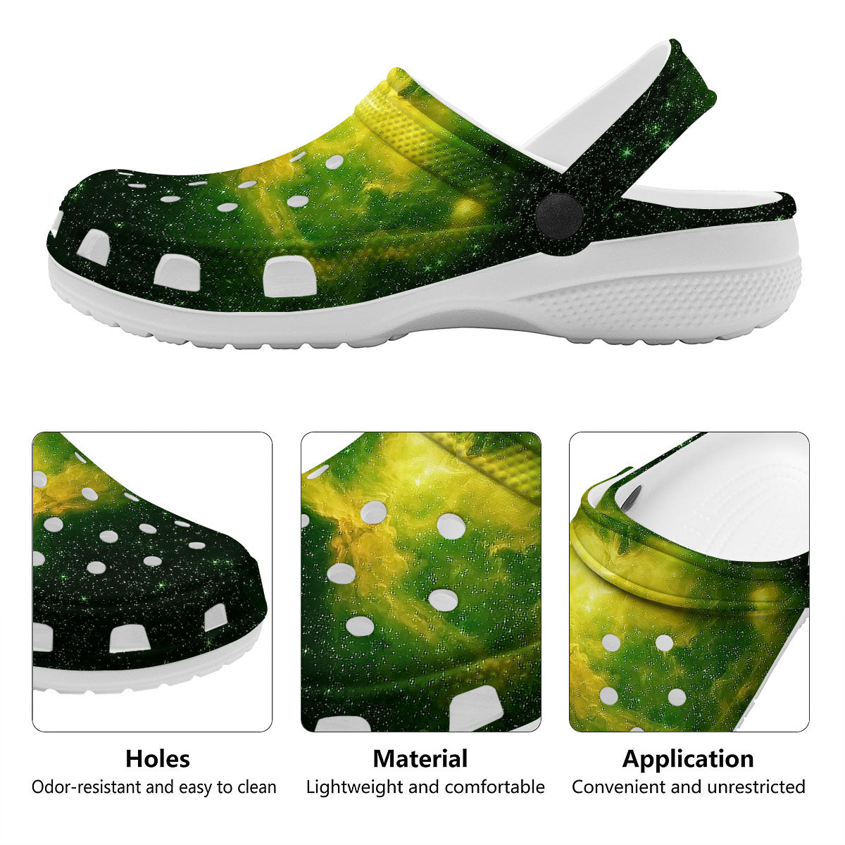Galaxy Sparkle Green Print Clog-grizzshop