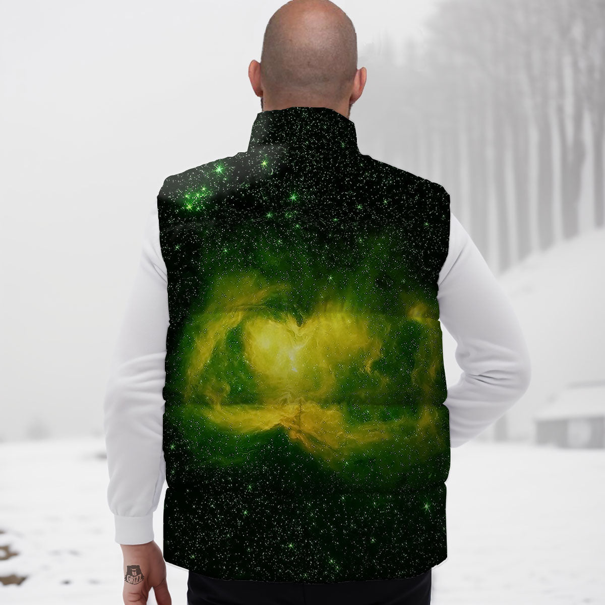 Galaxy Sparkle Green Print Down Vest