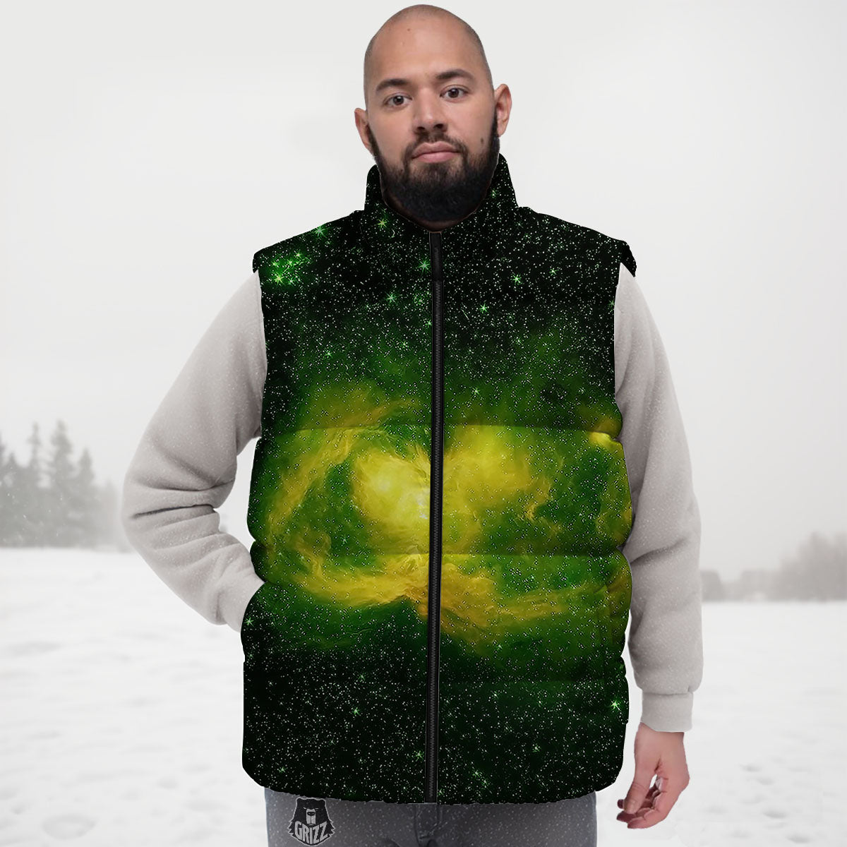 Galaxy Sparkle Green Print Down Vest