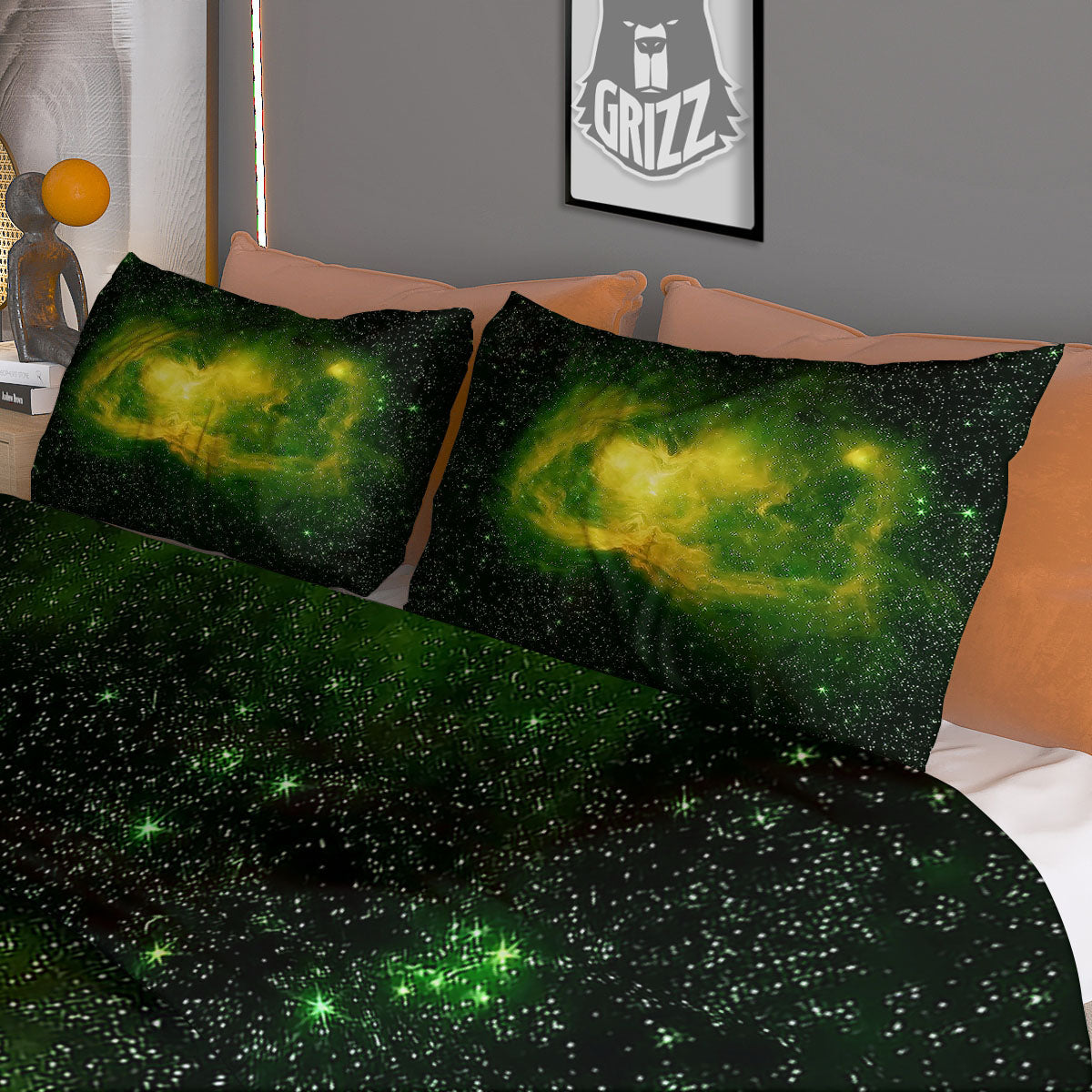 Galaxy Sparkle Green Print Duvet Cover Bedding Set