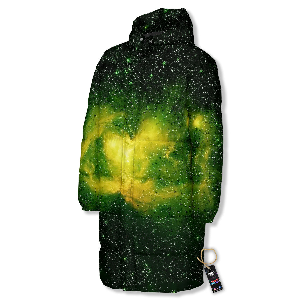 Galaxy Sparkle Green Print Long Down Jacket-grizzshop