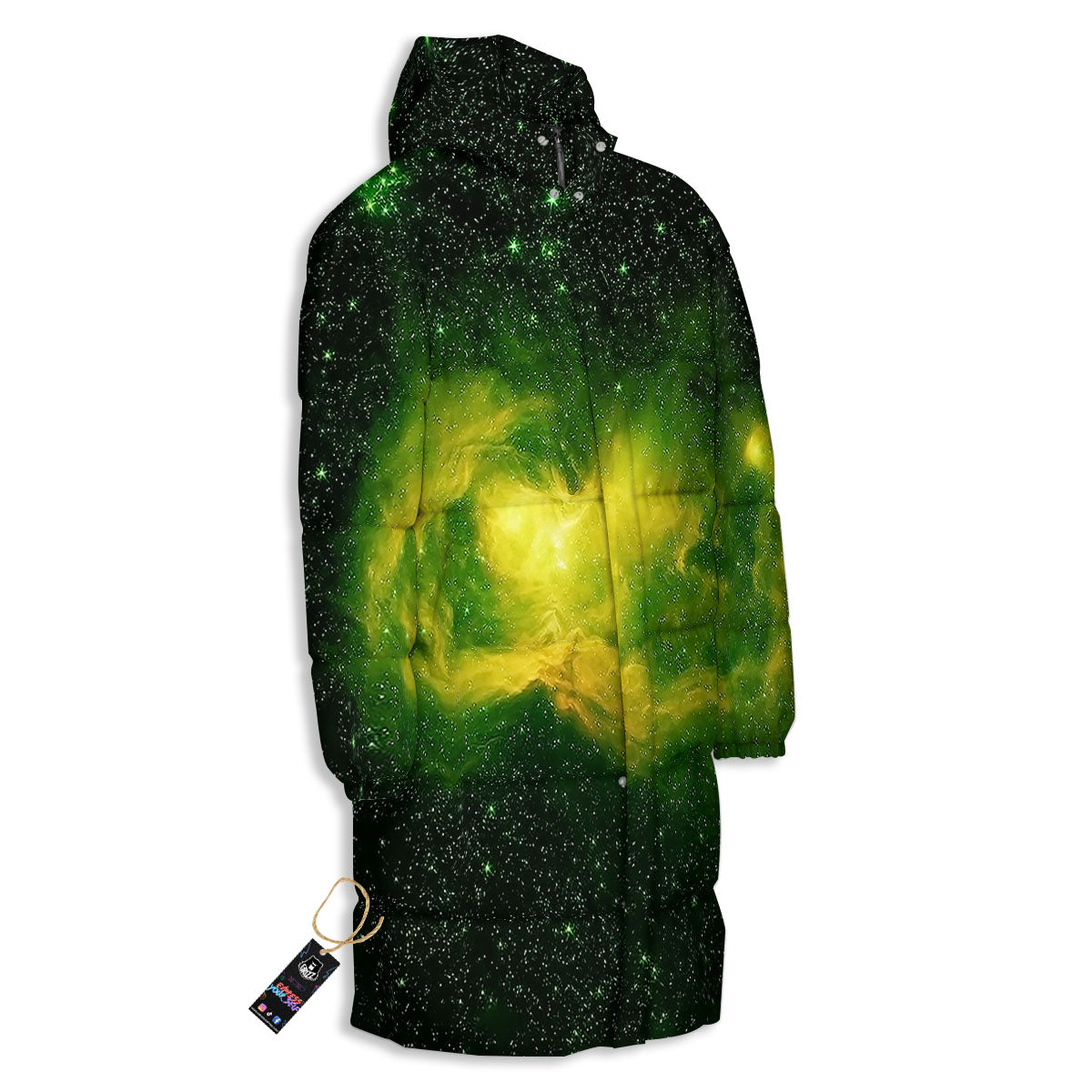 Galaxy Sparkle Green Print Long Down Jacket-grizzshop