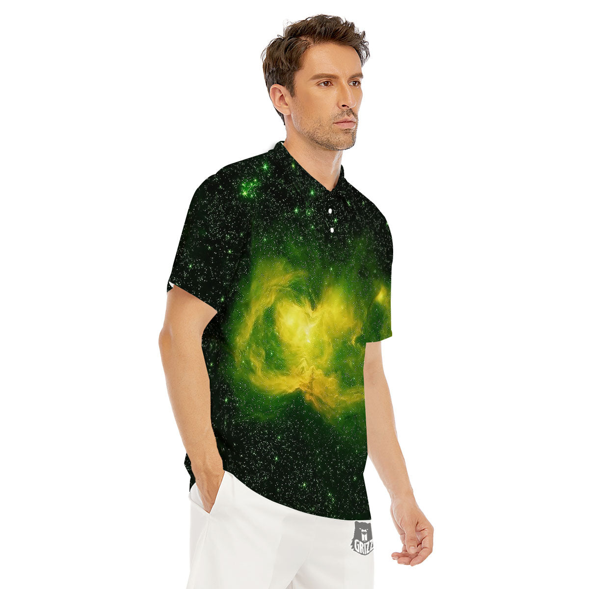 Galaxy Sparkle Green Print Men's Golf Shirts-grizzshop