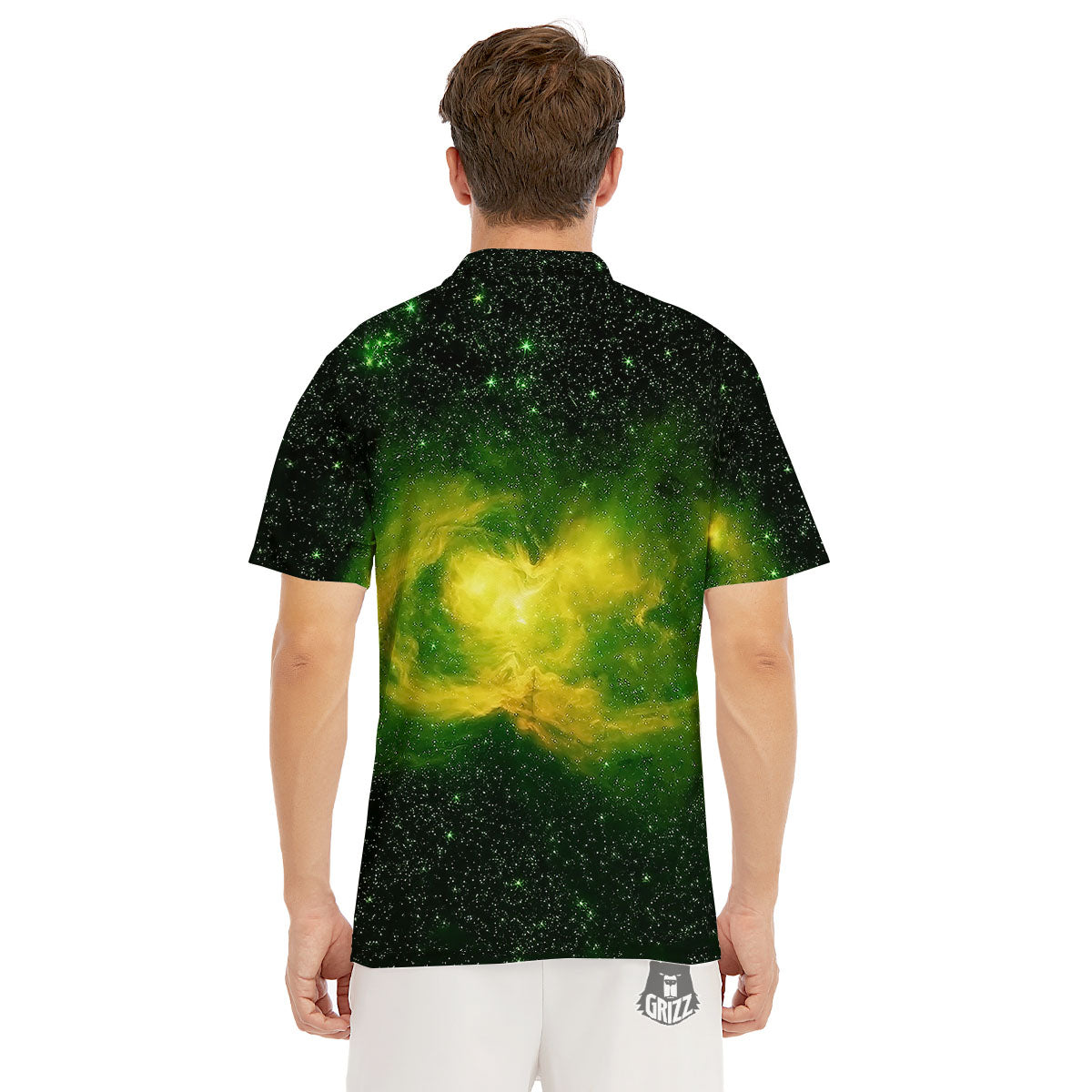 Galaxy Sparkle Green Print Men's Golf Shirts-grizzshop