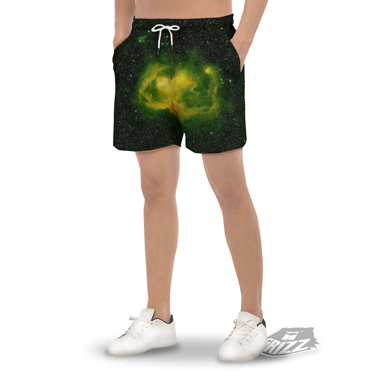 Galaxy Sparkle Green Print Men's Gym Shorts-grizzshop