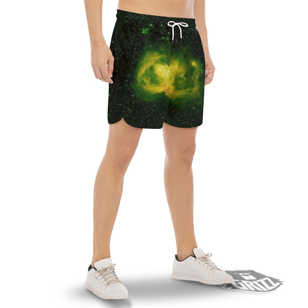 Galaxy Sparkle Green Print Men's Gym Shorts-grizzshop