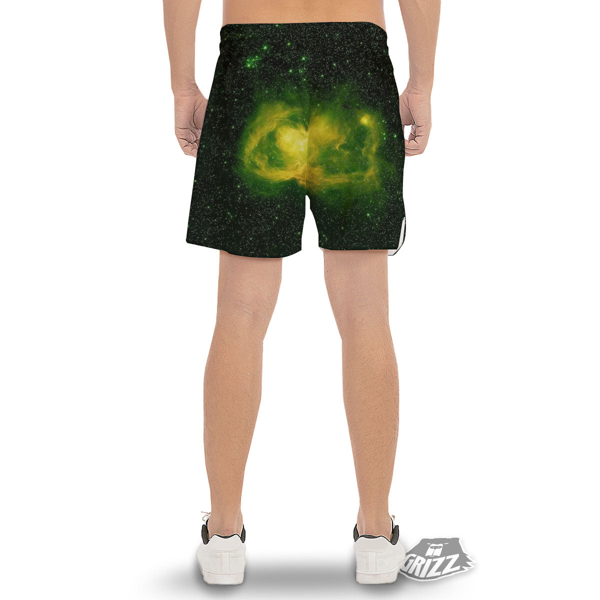 Galaxy Sparkle Green Print Men's Gym Shorts-grizzshop