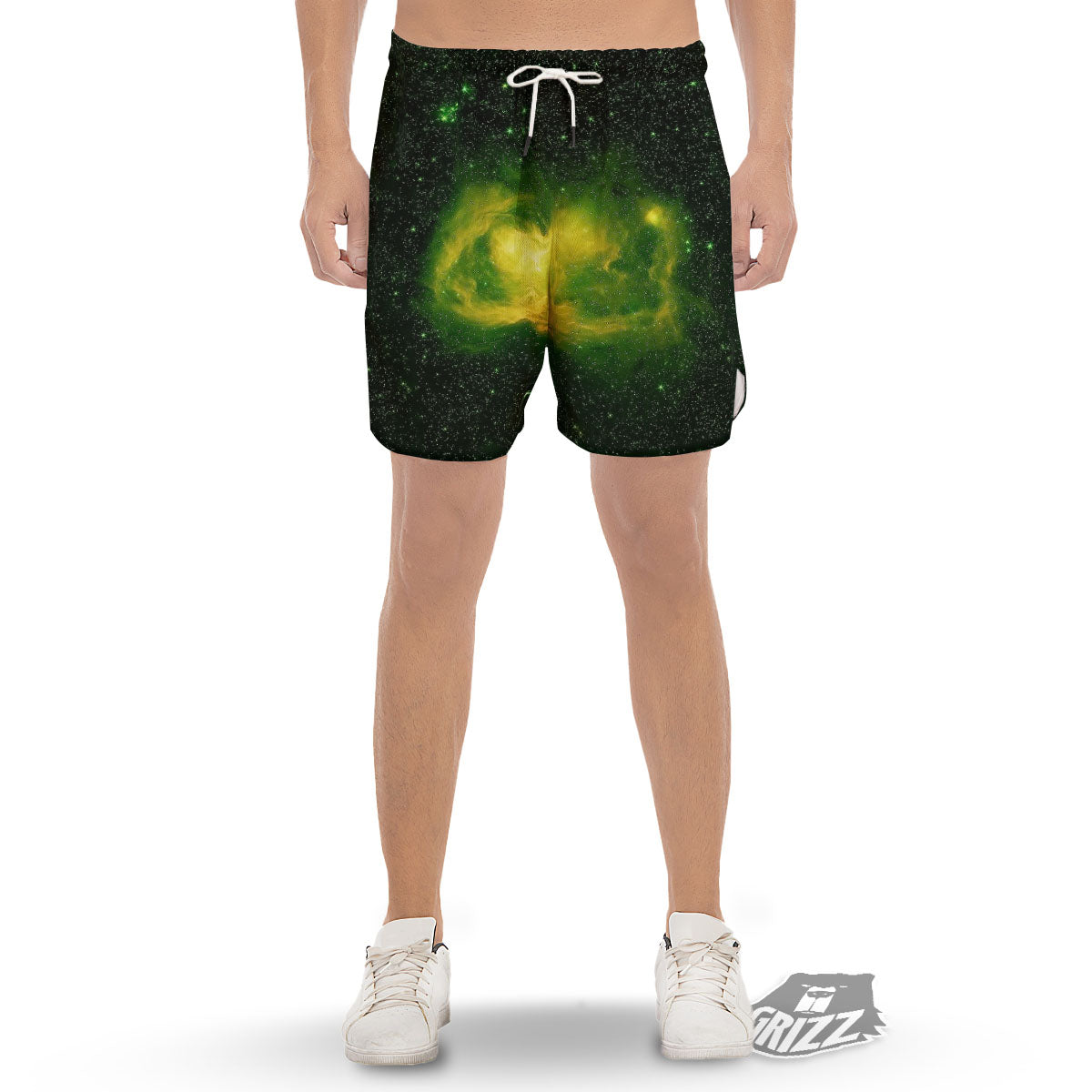 Galaxy Sparkle Green Print Men's Gym Shorts-grizzshop