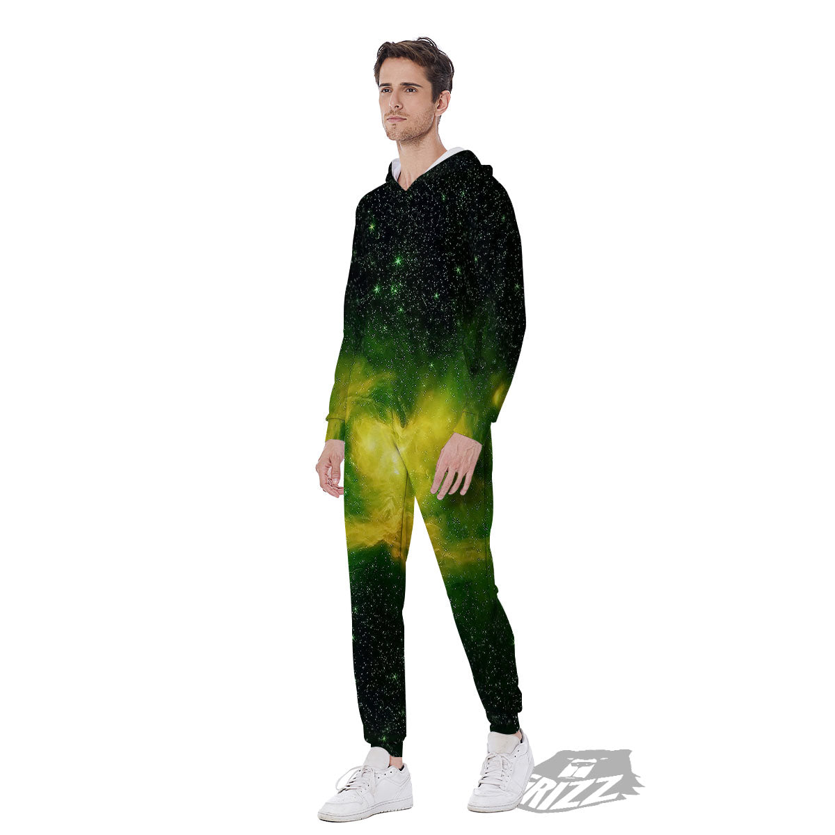 Galaxy Sparkle Green Print Men's Jumpsuit-grizzshop