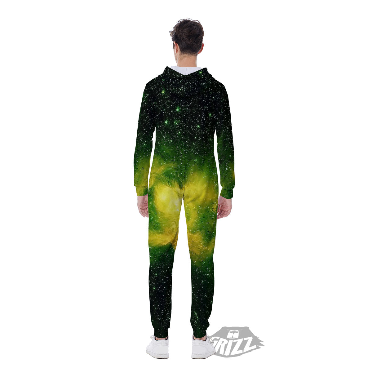 Galaxy Sparkle Green Print Men's Jumpsuit-grizzshop