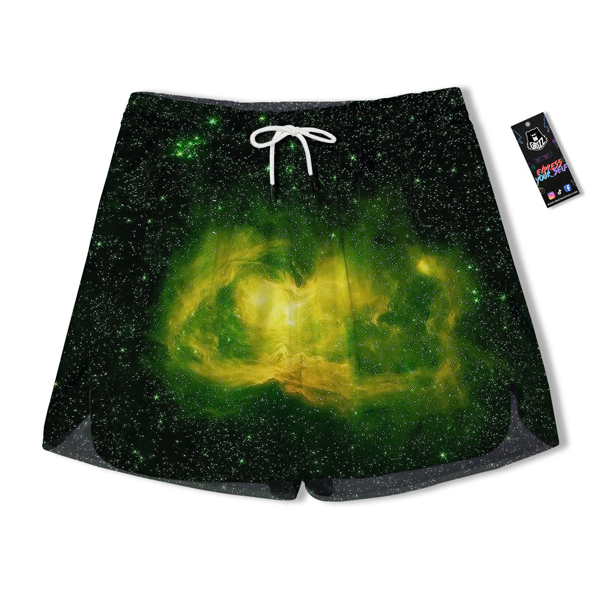 Galaxy Sparkle Green Print Men's Running Shorts-grizzshop