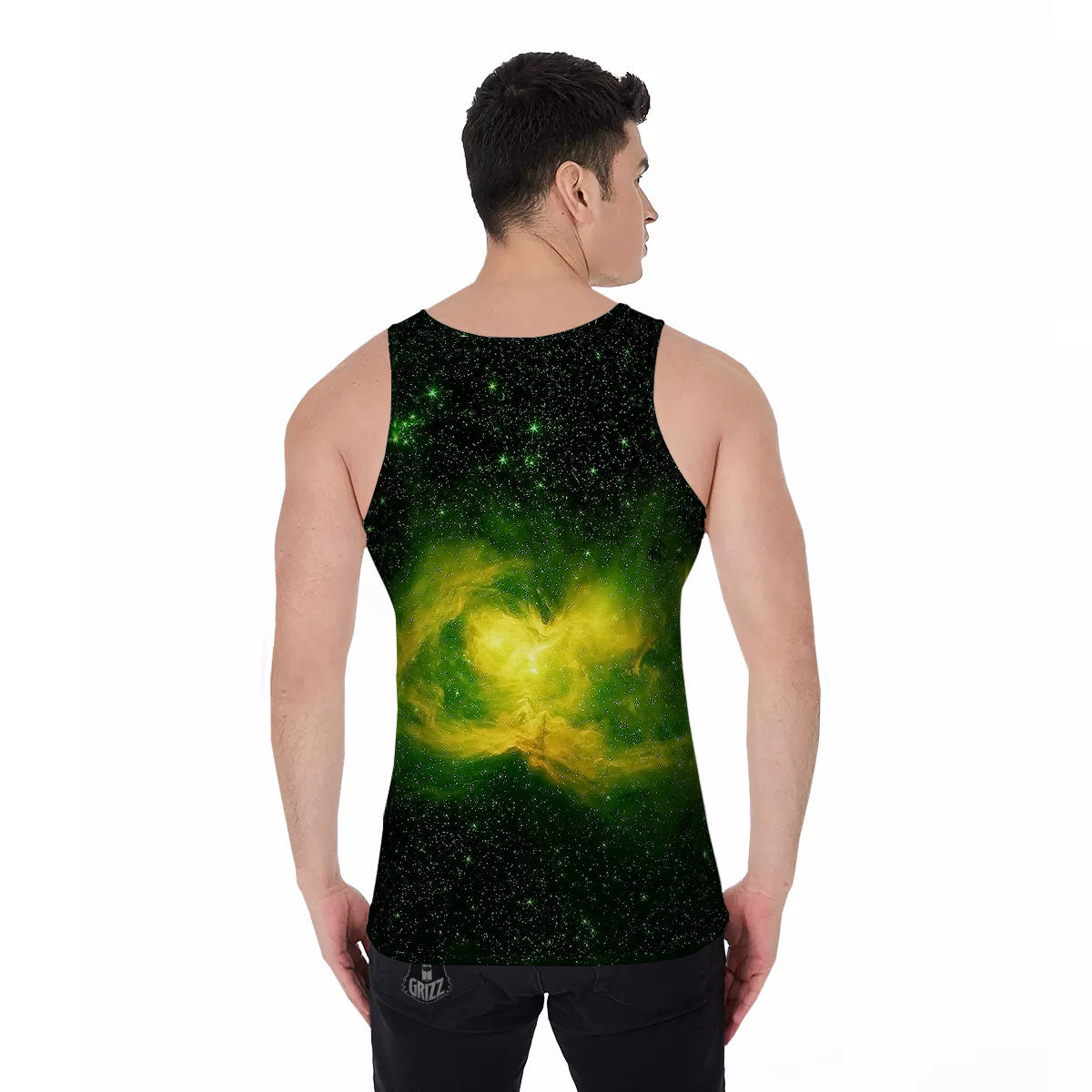 Galaxy Sparkle Green Print Men's Tank Top-grizzshop