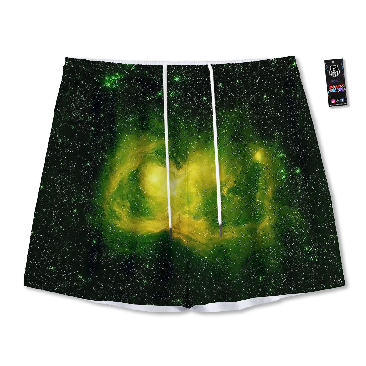 Galaxy Sparkle Green Print Mesh Shorts
