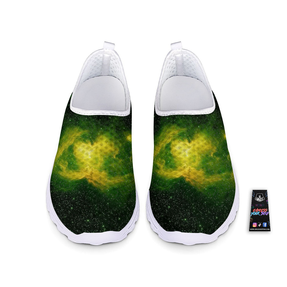 Galaxy Sparkle Green Print Nurse Shoes-grizzshop