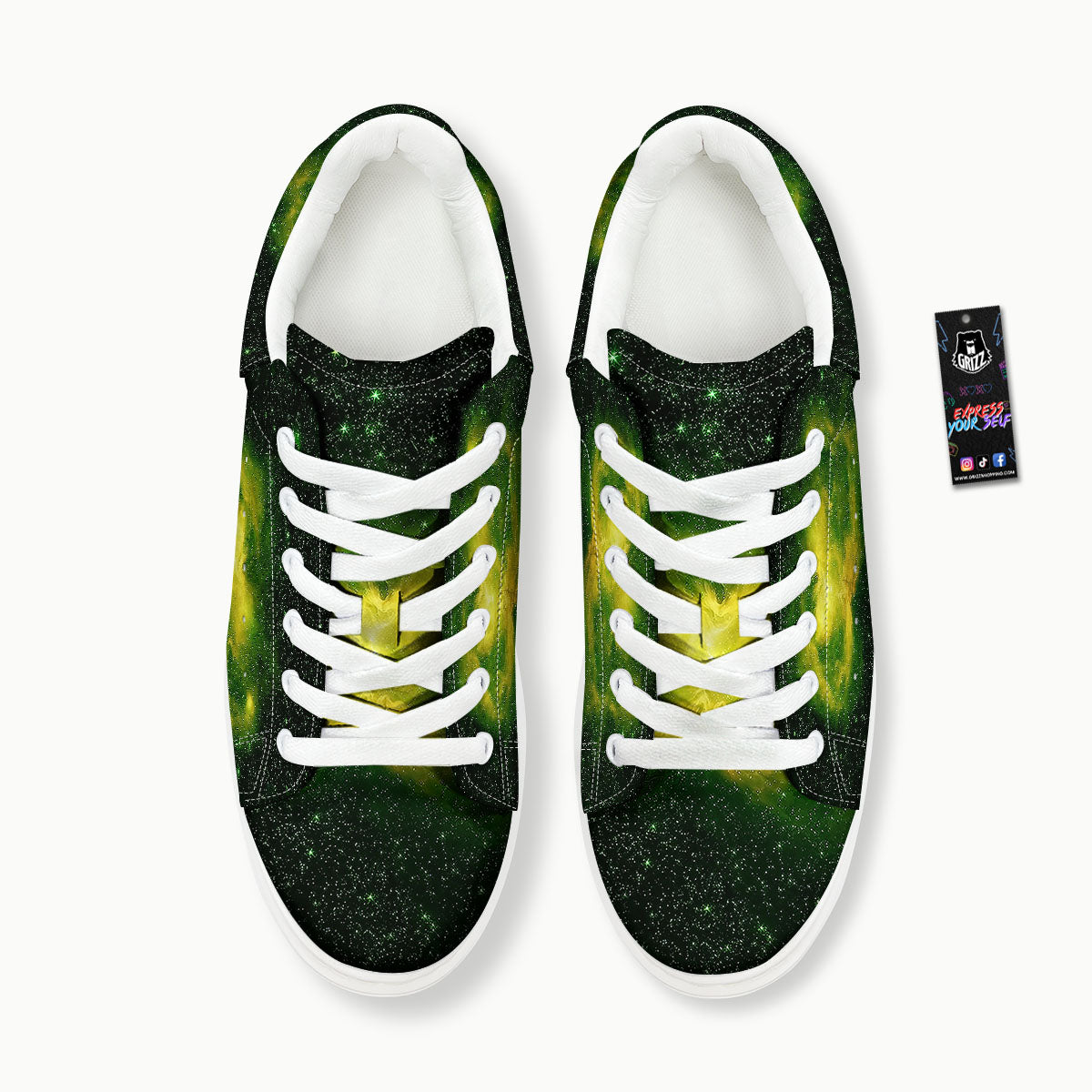 Galaxy Sparkle Green Print Platform Shoes-grizzshop