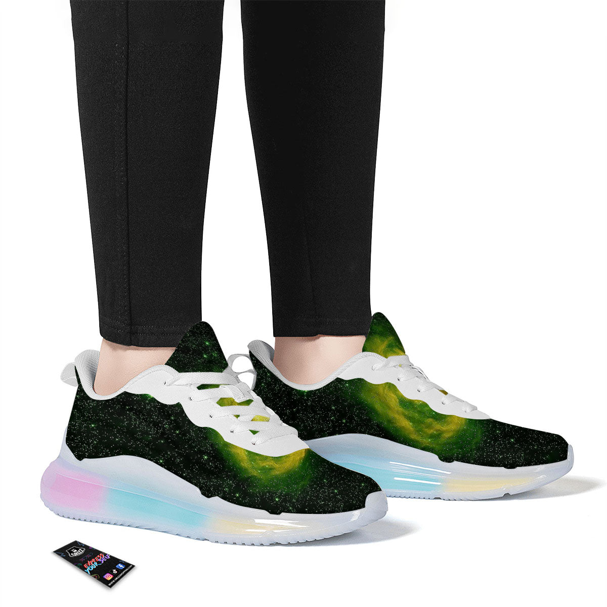 Galaxy Sparkle Green Print Running Sneakers-grizzshop