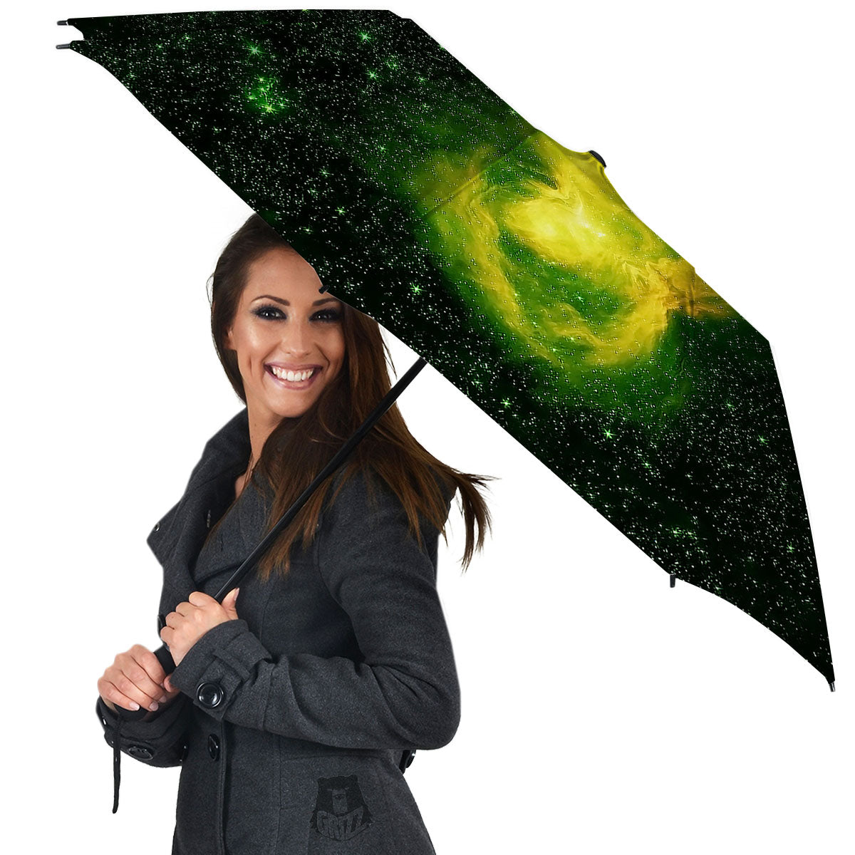 Galaxy Sparkle Green Print Umbrella-grizzshop