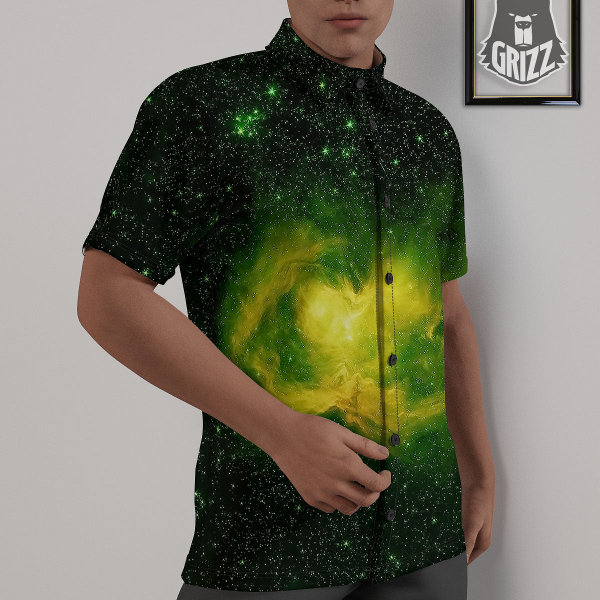 Galaxy Sparkle Green Print Untucked Shirts-grizzshop