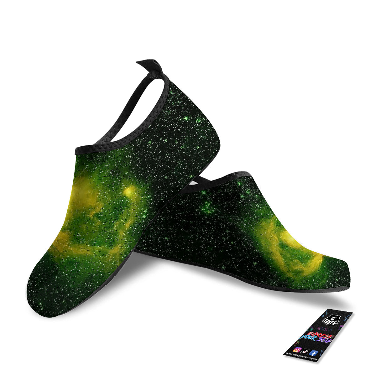 Galaxy Sparkle Green Print Water Shoes-grizzshop