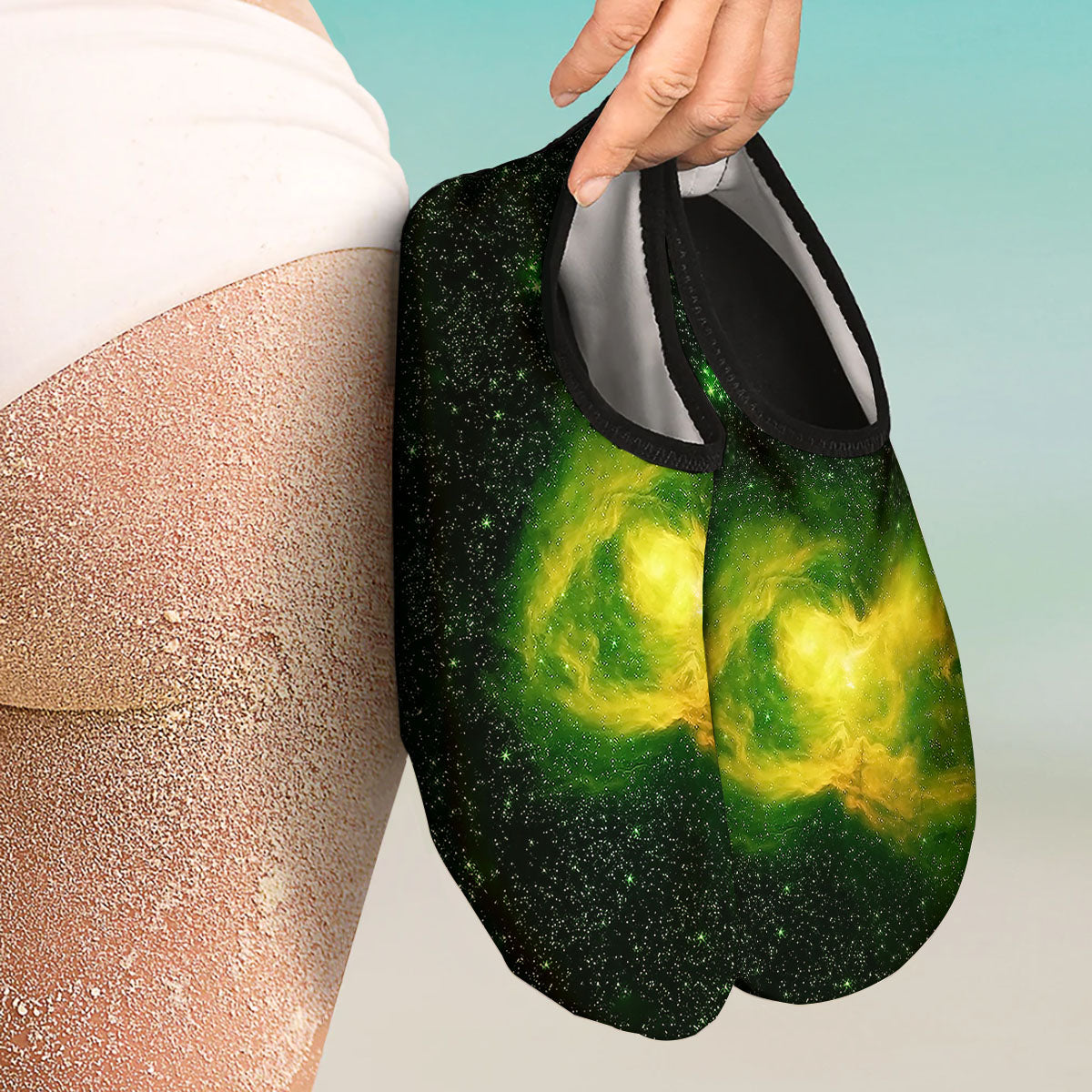 Galaxy Sparkle Green Print Water Shoes-grizzshop