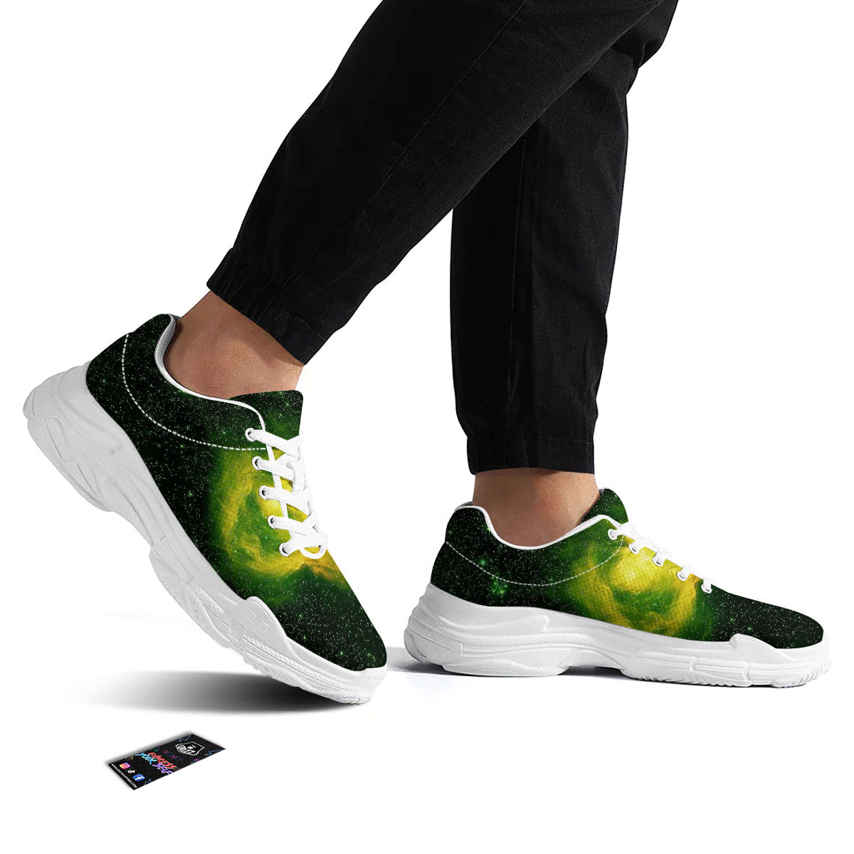 Galaxy Sparkle Green Print White Chunky Shoes-grizzshop