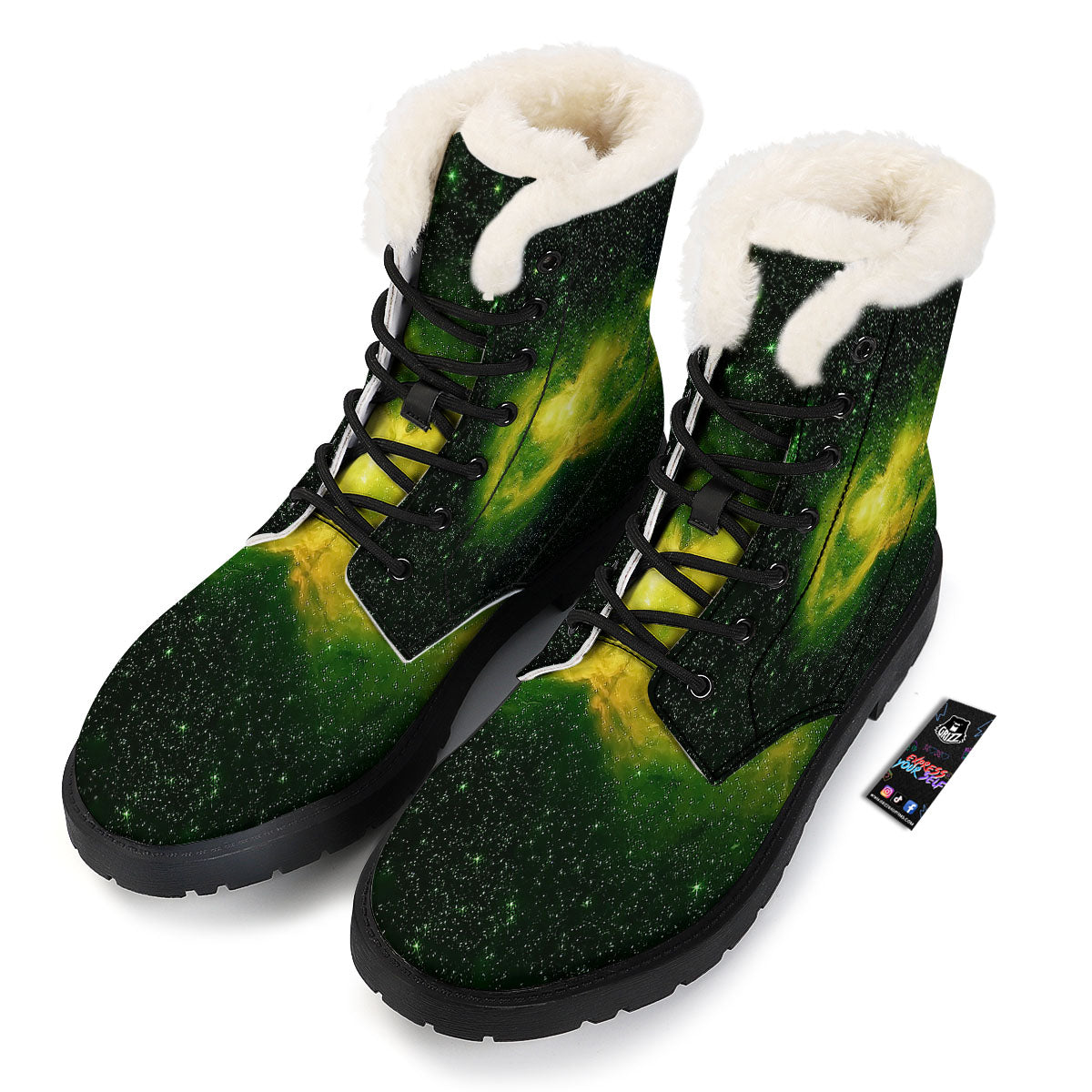 Galaxy Sparkle Green Print Winter Boots-grizzshop