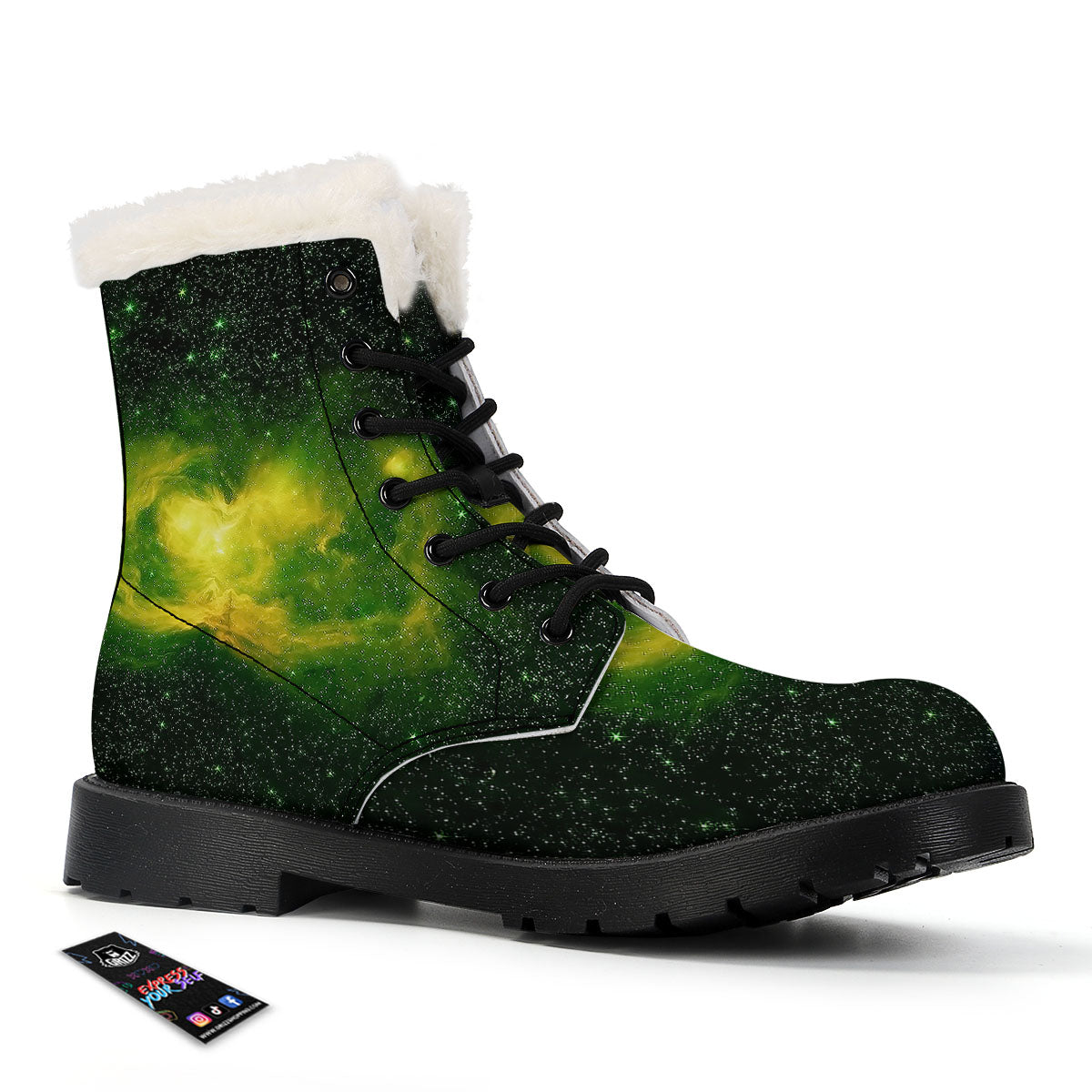 Galaxy Sparkle Green Print Winter Boots-grizzshop
