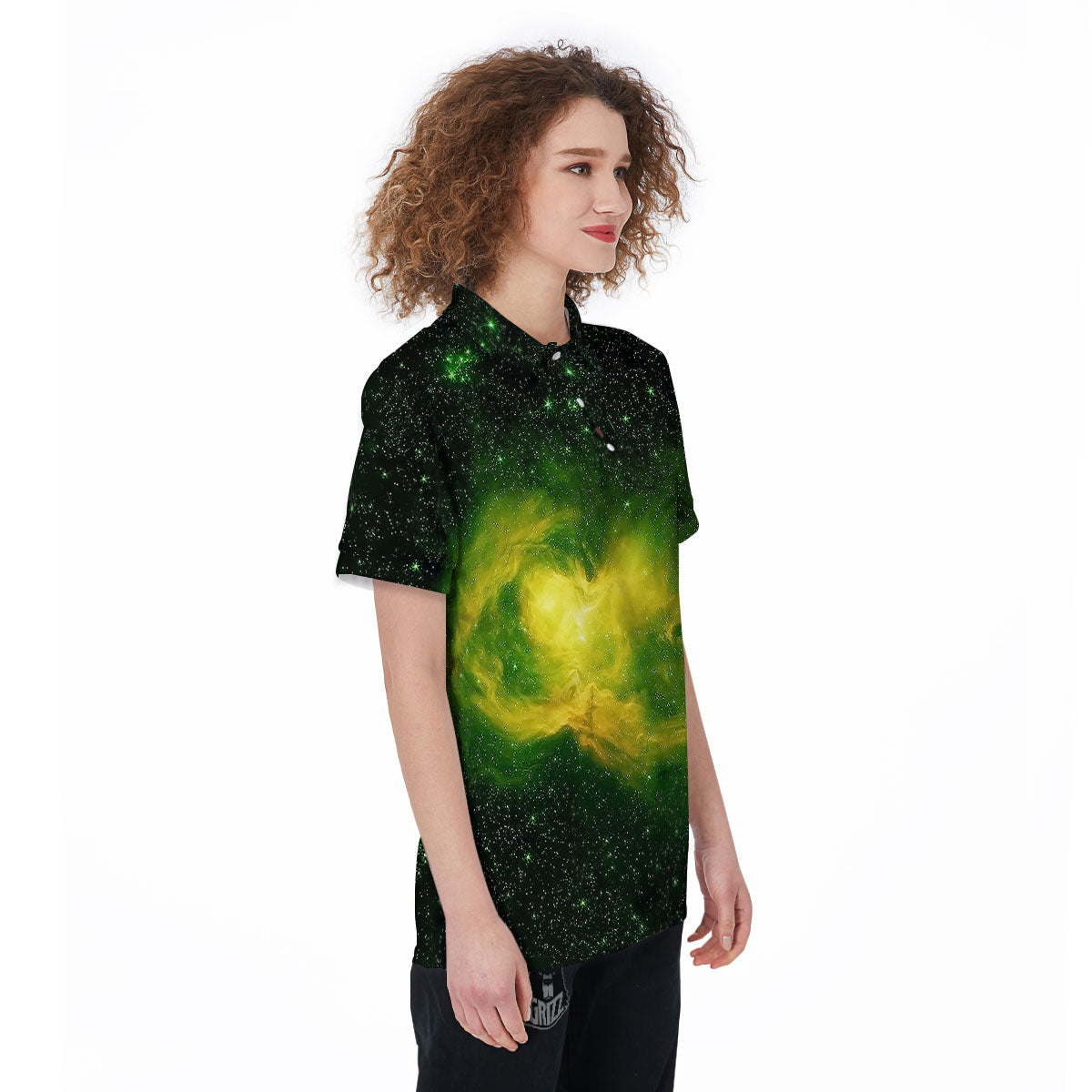 Galaxy Sparkle Green Print Women's Golf Shirts-grizzshop