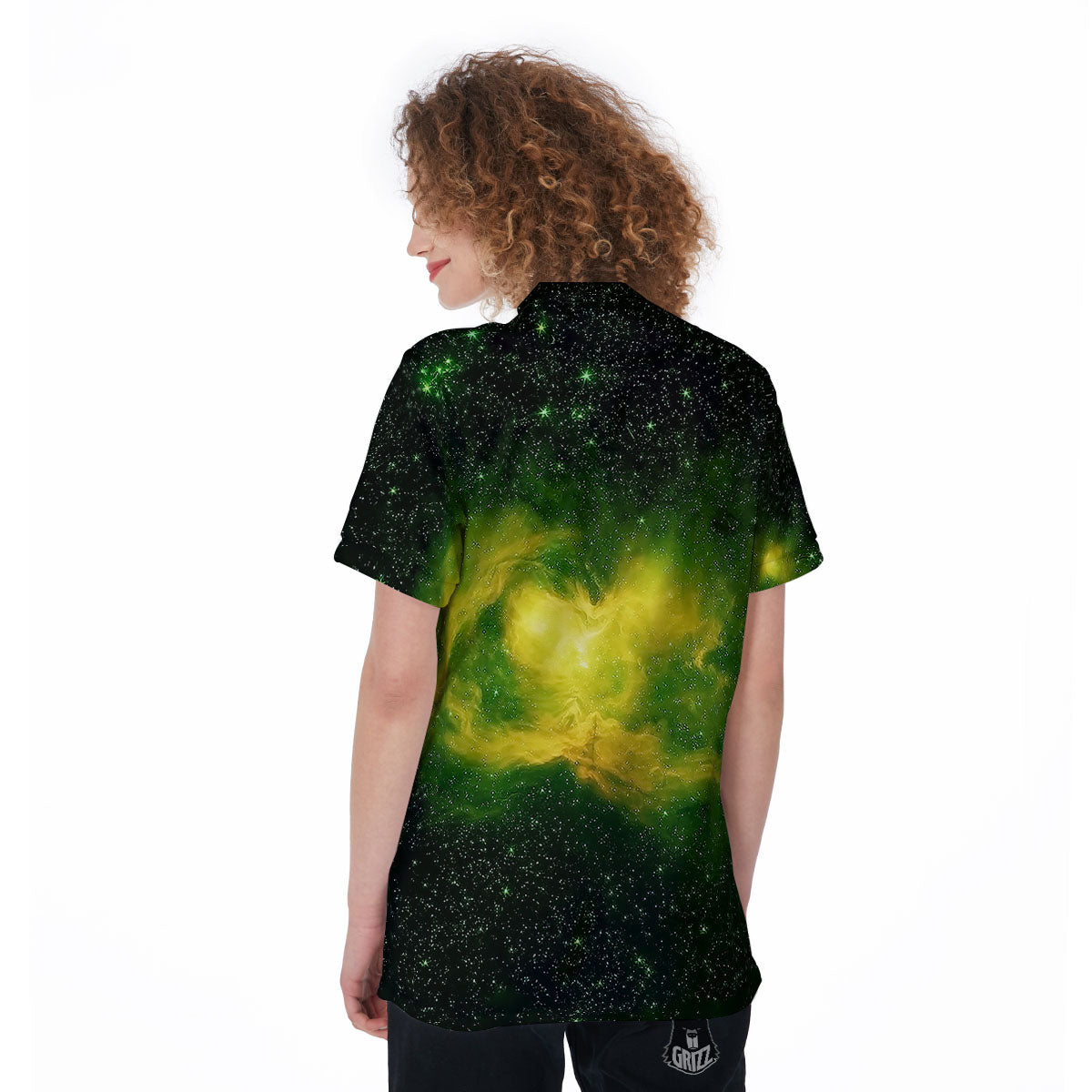 Galaxy Sparkle Green Print Women's Golf Shirts-grizzshop