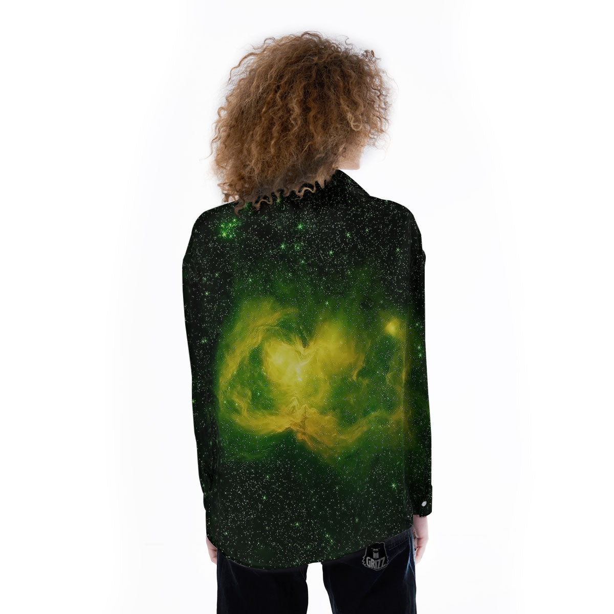 Galaxy Sparkle Green Print Women's Long Sleeve Shirts-grizzshop