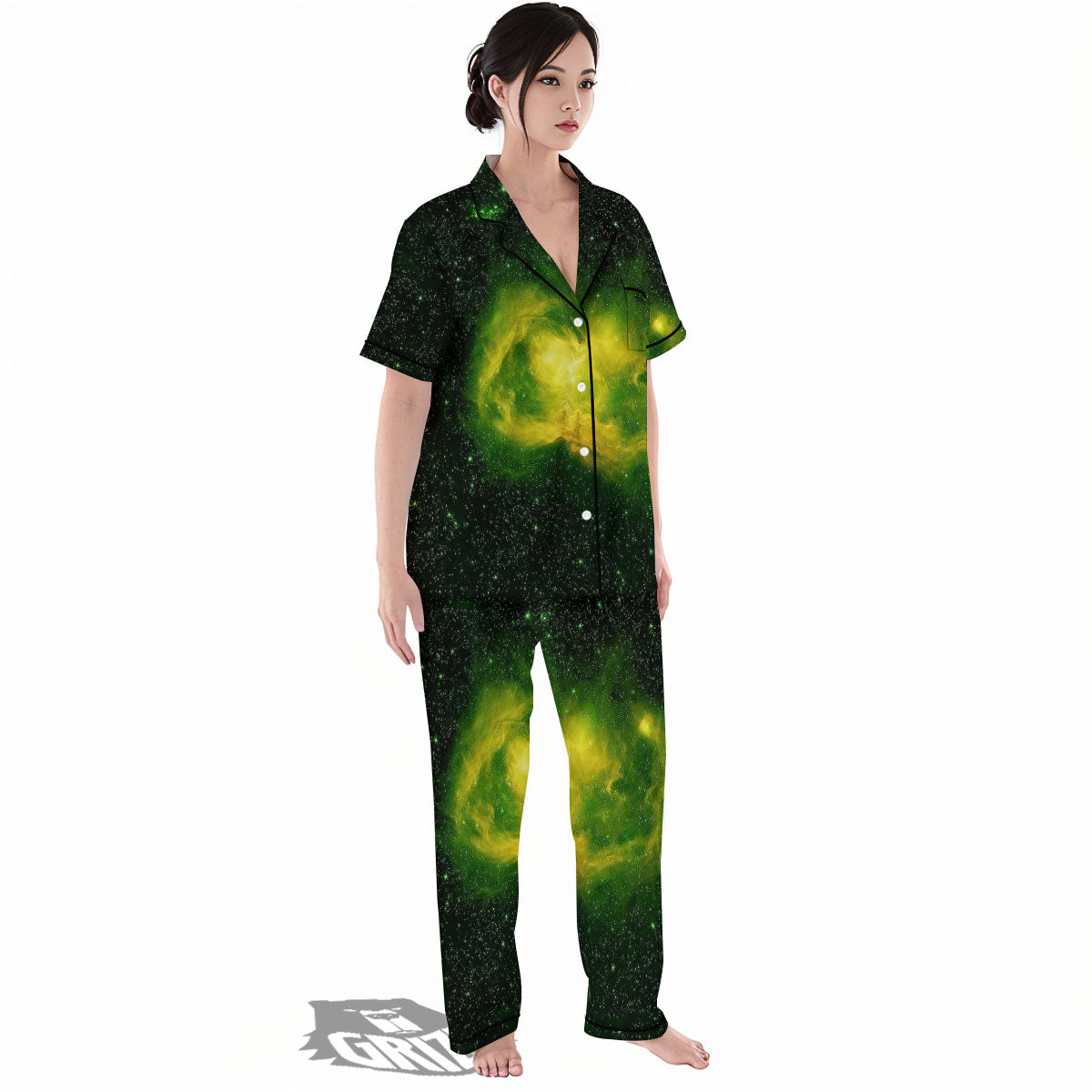 Galaxy Sparkle Green Print Women's Pajamas Set-grizzshop