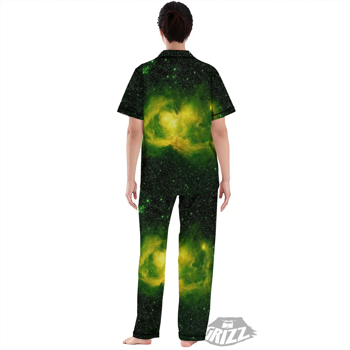 Galaxy Sparkle Green Print Women's Pajamas Set-grizzshop