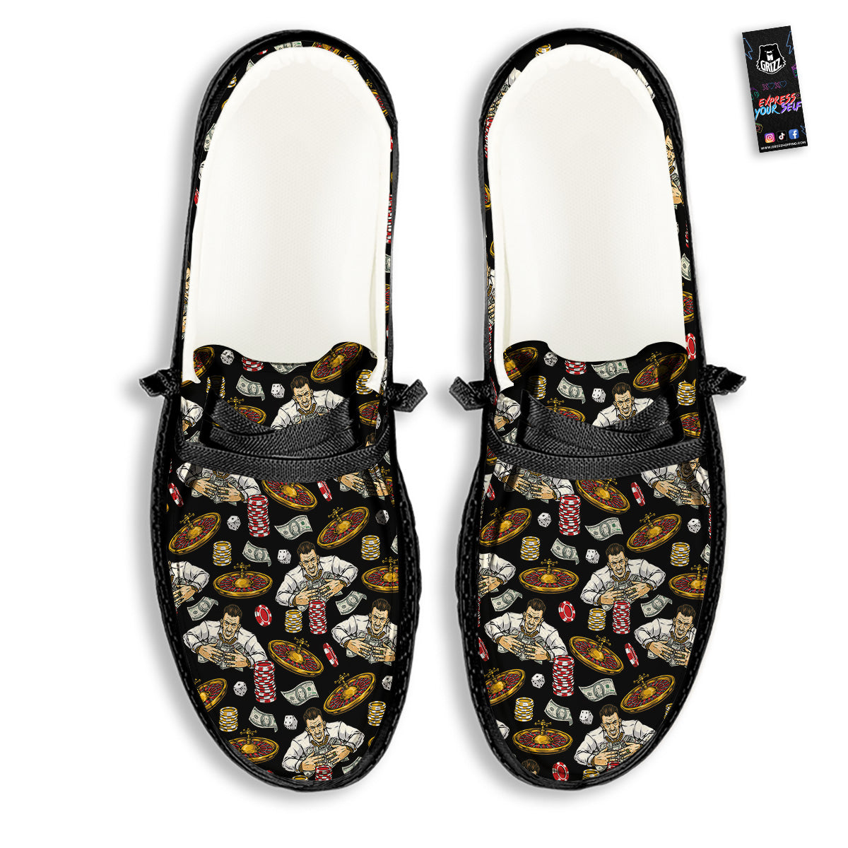 Gambling And Money Vintage Print Pattern Black Loafers-grizzshop