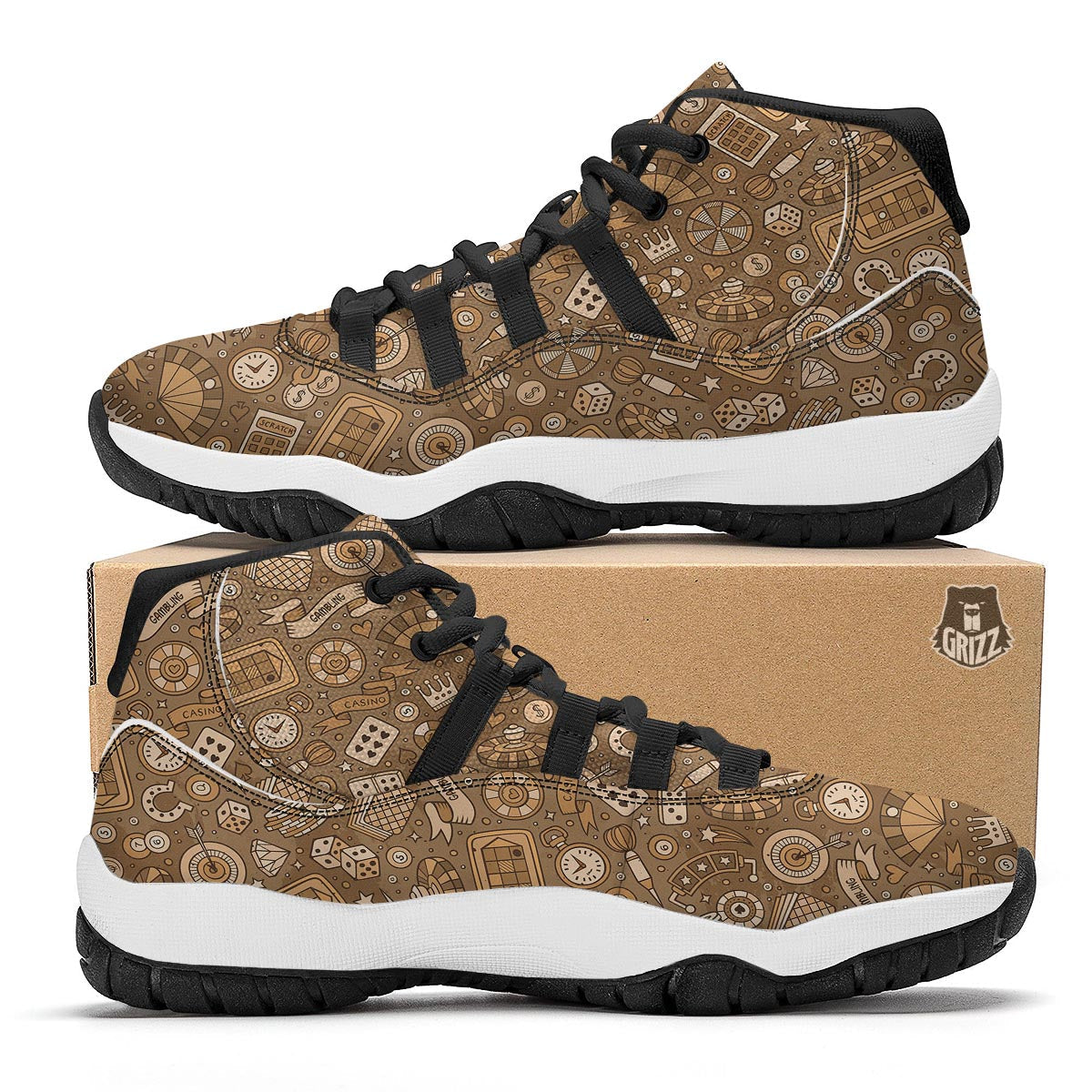 Gambling Poker Pattern Print Black Bball Shoes-grizzshop