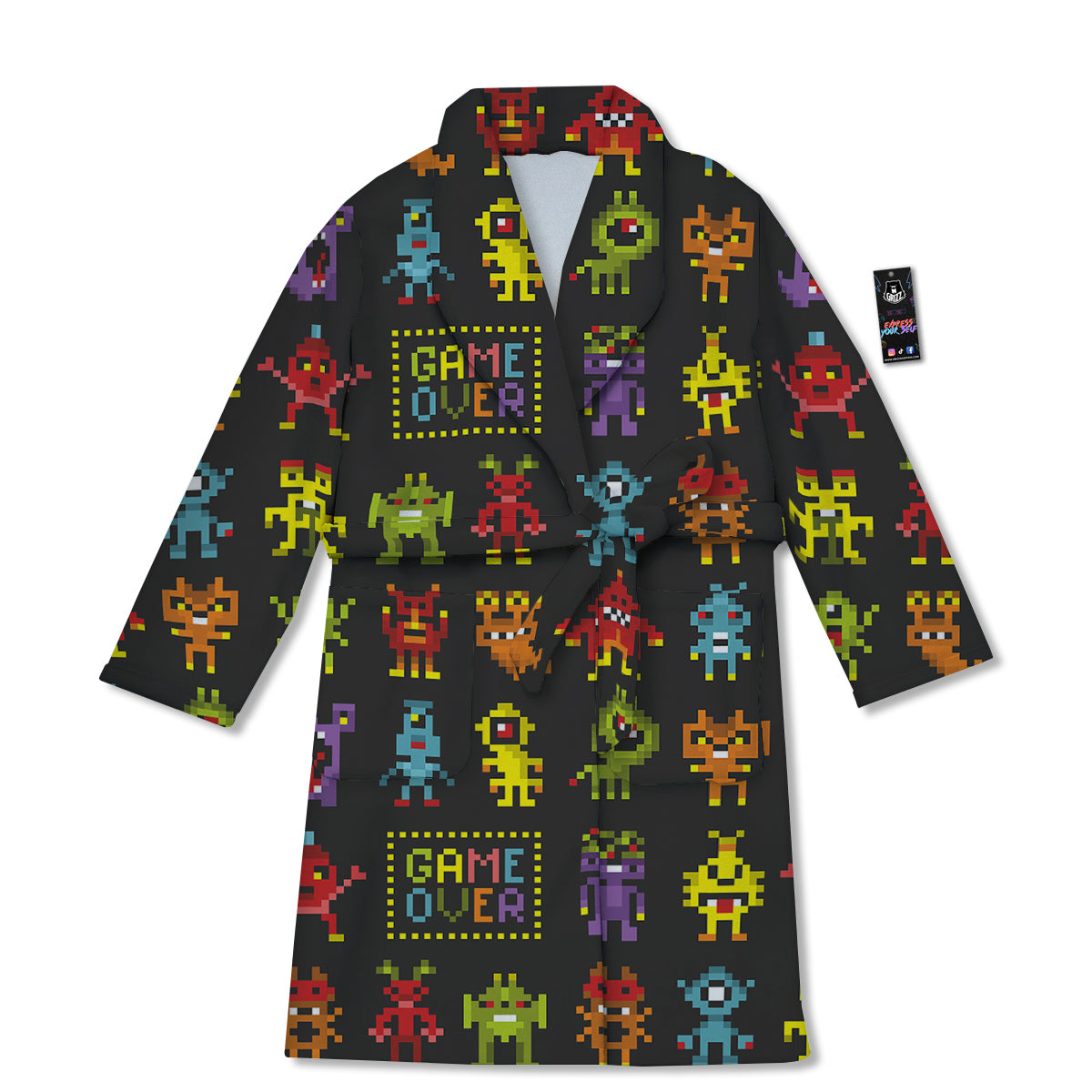 Game Monsters 8-Bit Video Print Pattern Bathrobe-grizzshop