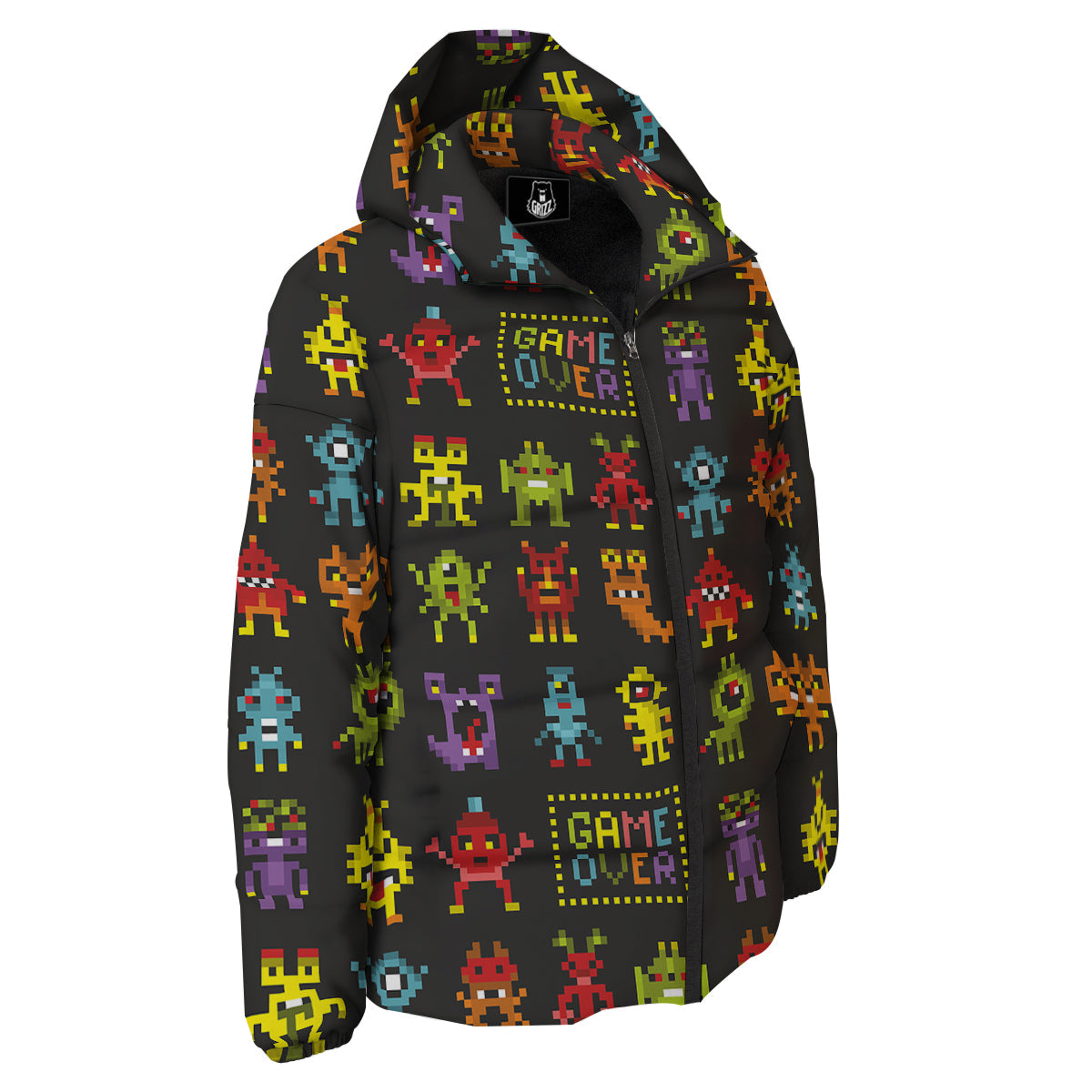 Game Monsters 8-Bit Video Print Pattern Down Jacket-grizzshop