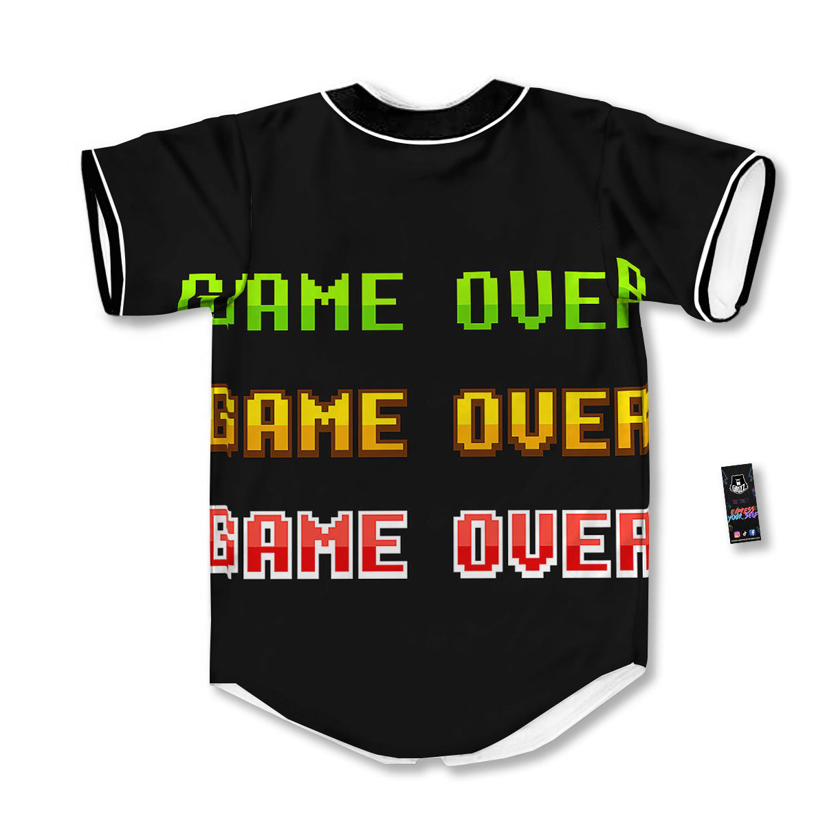 Game Over 8-Bit Print Baseball Jersey-grizzshop