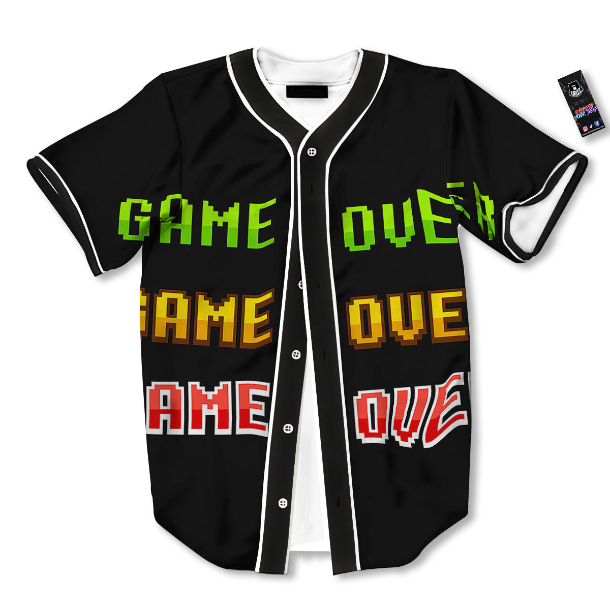 Game Over 8-Bit Print Baseball Jersey-grizzshop